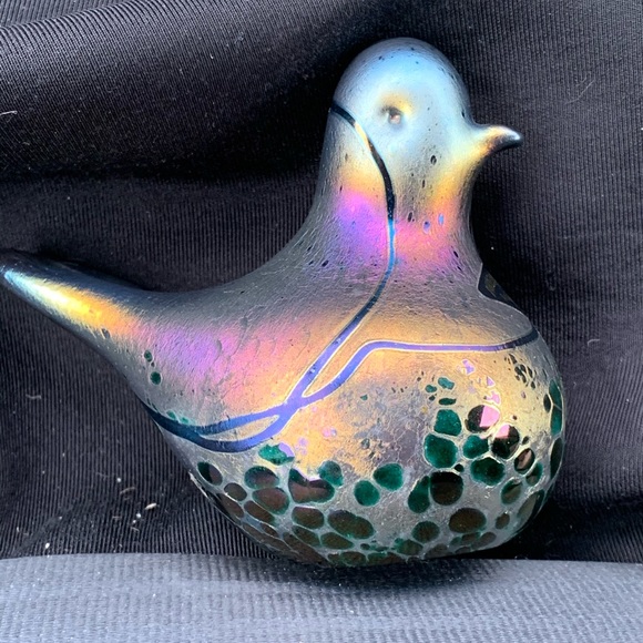 SIGNED Phoenician Glass Blue Iridescent Bird - Picture 2 of 5